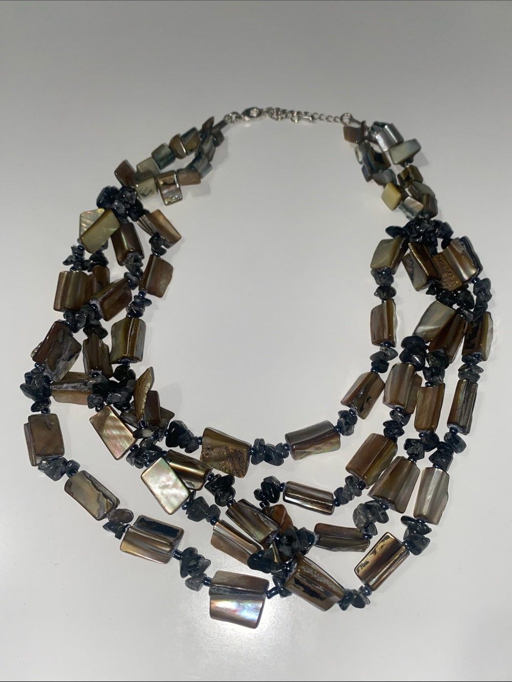 Multi-Strand Brown Shell & Black Bead Necklace